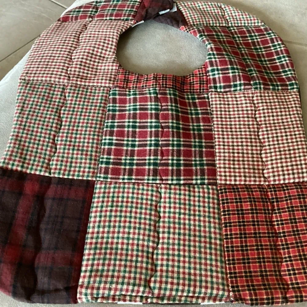NWT. Hand, crafted baby bib in brown and green shirt  plaids
